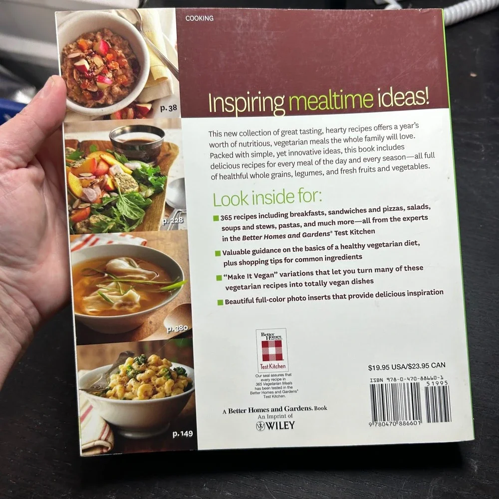 Better Homes and Gardens 365 Vegetarian Meals Cookbook Healthy Recipes Paperback
